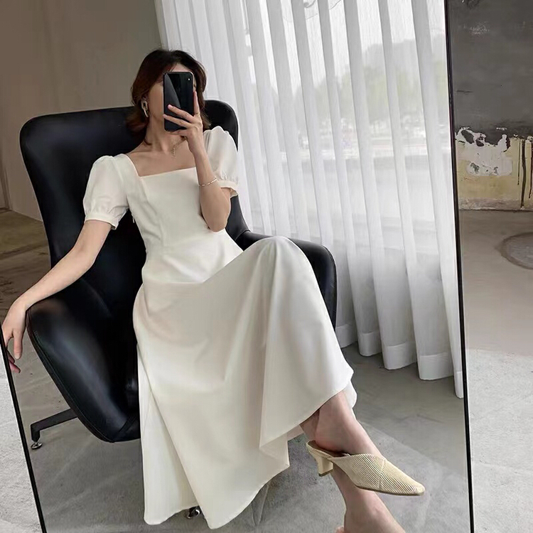 [S. small age] Hepburn style square collar dress 6677# hjy