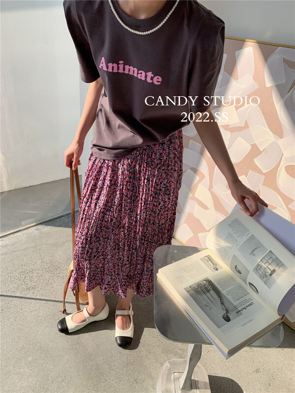 [candy] Korean floral mid length skirt h7336# zjy