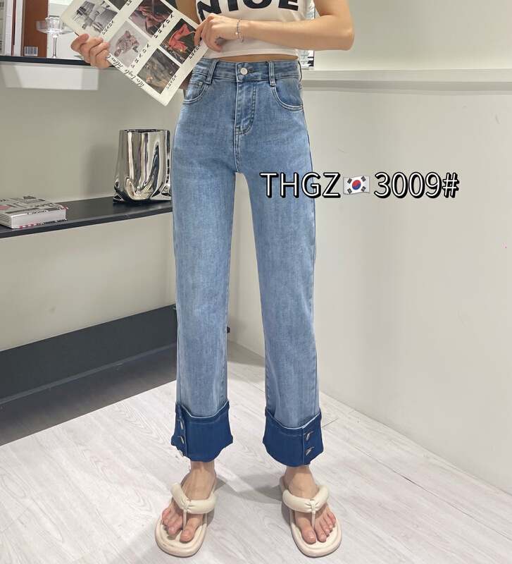 New year in early spring! [- 5kg] foreign style elastic leg cuffed button jeans 3009# L