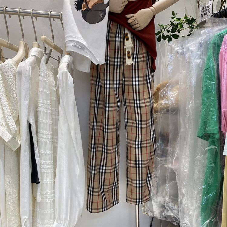 [new time] Korean loose check casual pants 1178# XYY