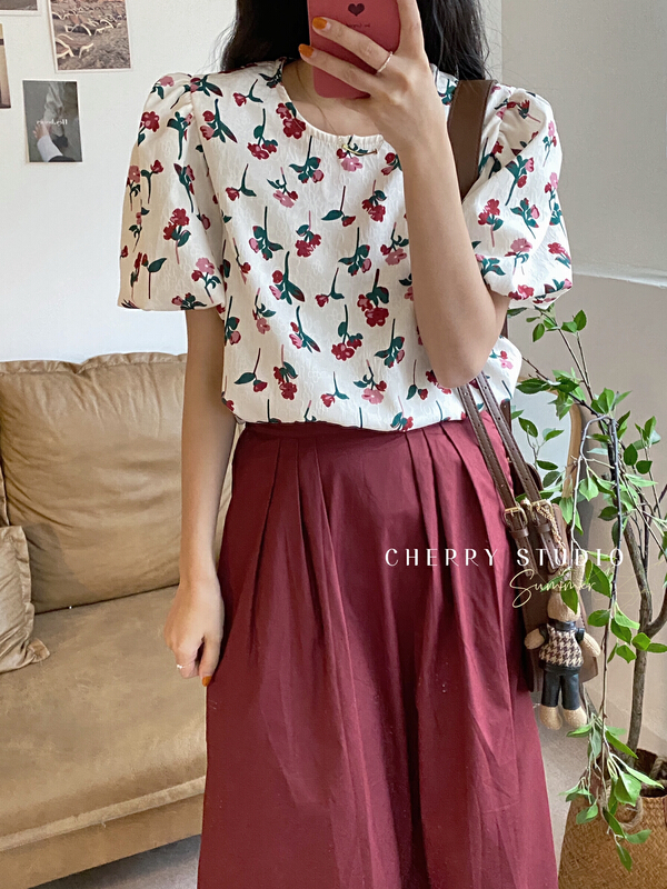 [cherry studio] lady bubble sleeve floral blouse 5214# HBx