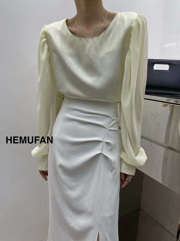 [hemufan hemufan] round neck fashion Korean small shirt 3655# L