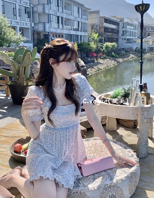 [c.vogue] Korean soft fungus side waist closing floral dress 2875# PCZ