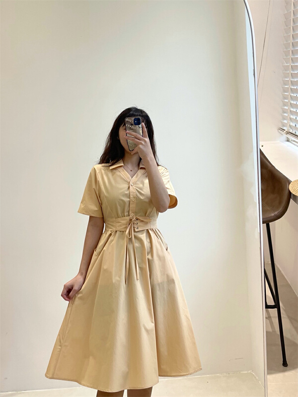 New in early summer! [woo shop] simple waist closing dress 32841# WPL