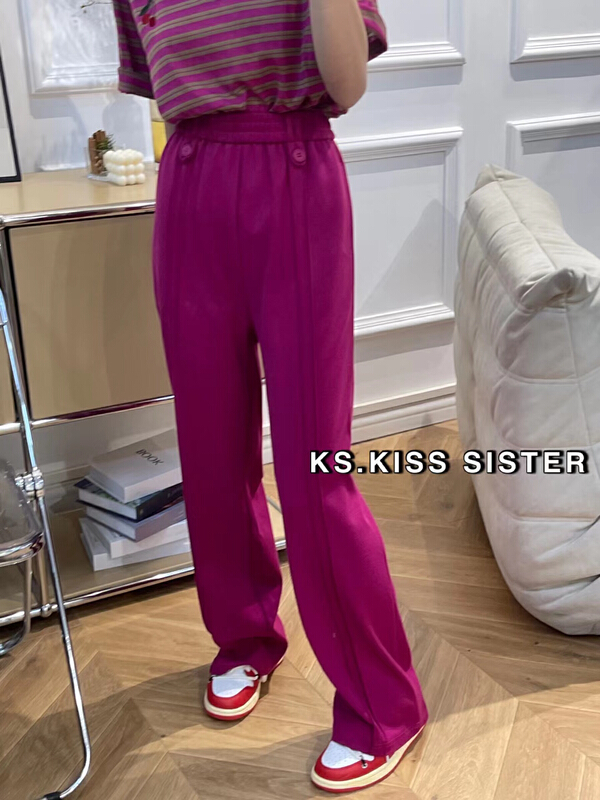 [KS] high waist loose sports straight tube wide leg casual pants 22096# ozq