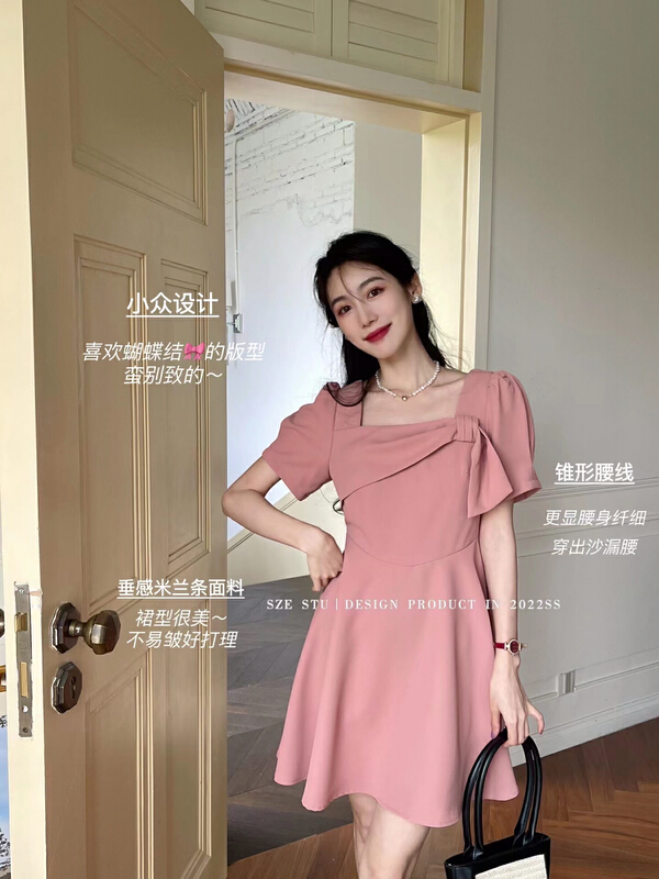 [Sze. Stu] design sense square neck bow dress 90530# zxx