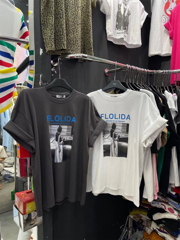 [Yu] American retro round neck printed short sleeve T-shirt 6731# cqw
