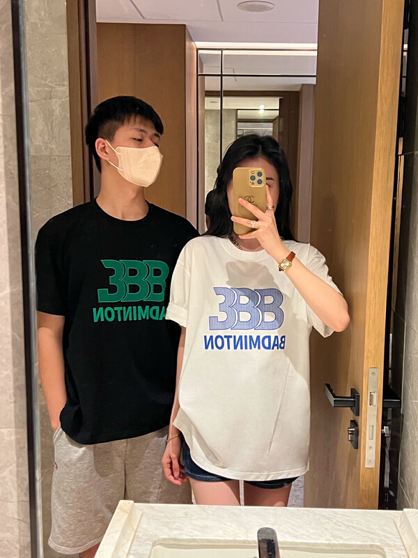 [ing] Beaded printed letters couple short sleeve T-shirt 5877# ZZL