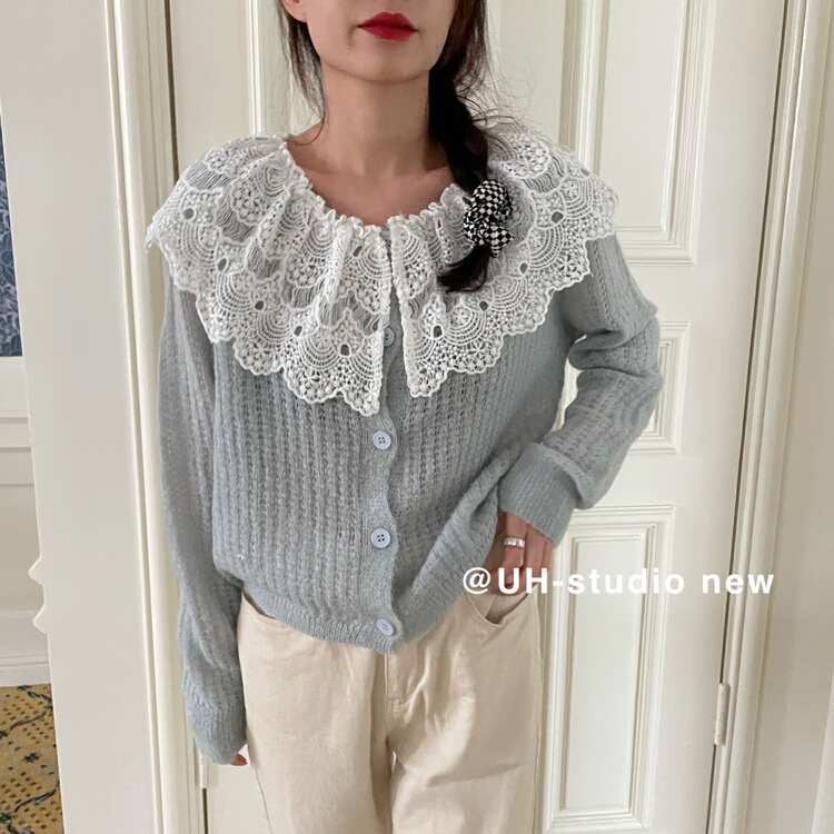 New year in early spring! [uh] sweet heavy industry hollow out lace knitted cardigan 7627# hjy