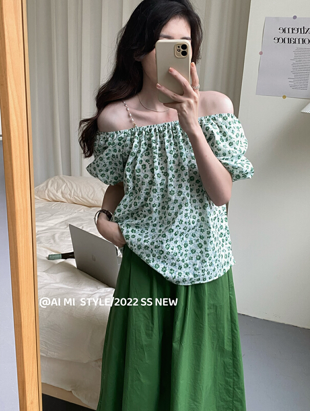 goods in stock! [aimi] Korean Style Floral shoulder shirt (detachable with pearl) 10821# HBx