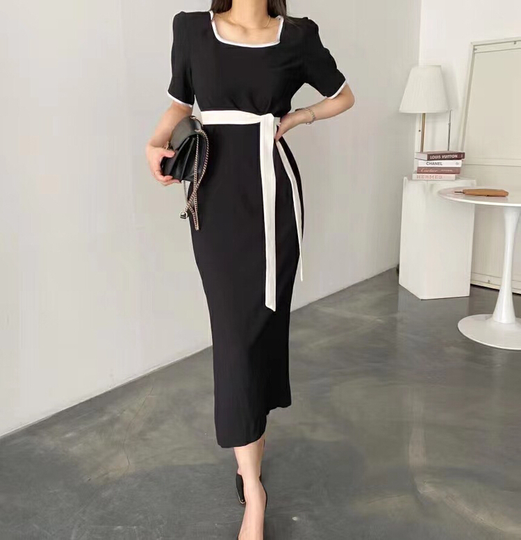 【31 FASHION】韓版拼色時尚連衣裙(配腰帶)  81638#  HJY
