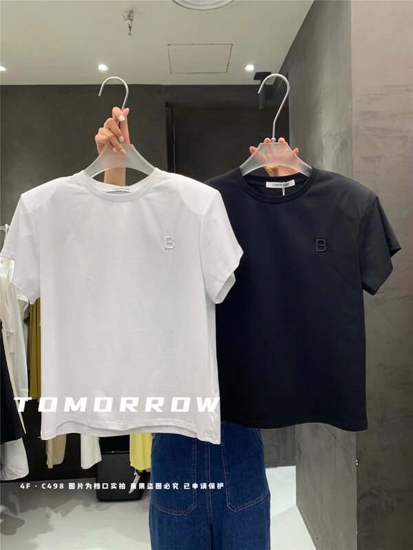 [tomorrow] letter embroidered loose short sleeve T-shirt 8038# ozq