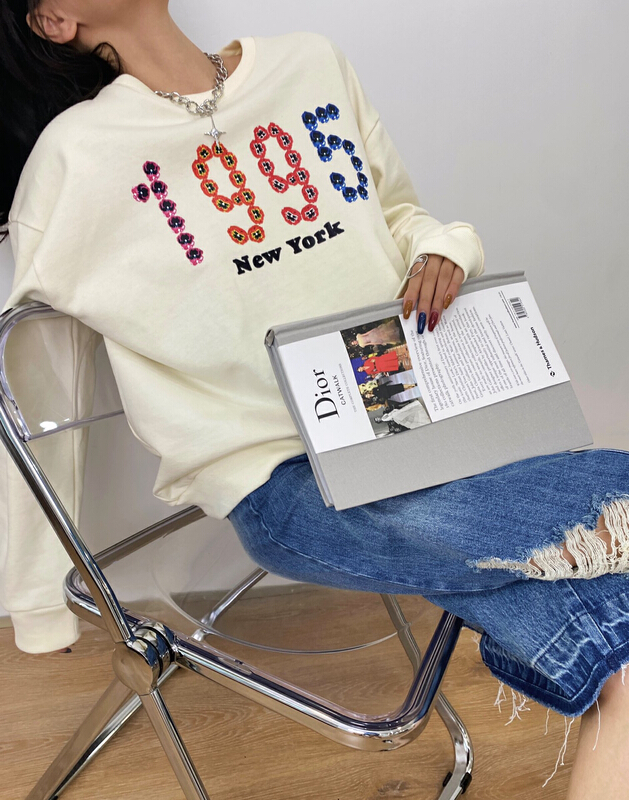 [Nancy] Korean round neck loose Pullover long sleeve T-shirt 8208# WPL