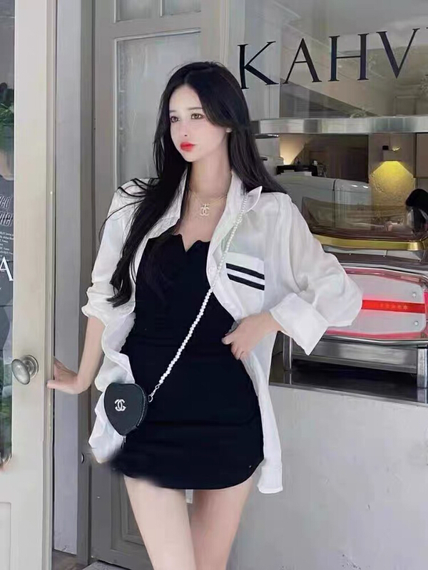 [HH] loose and simple shirt + pleated suspender skirt set 8320# LSL