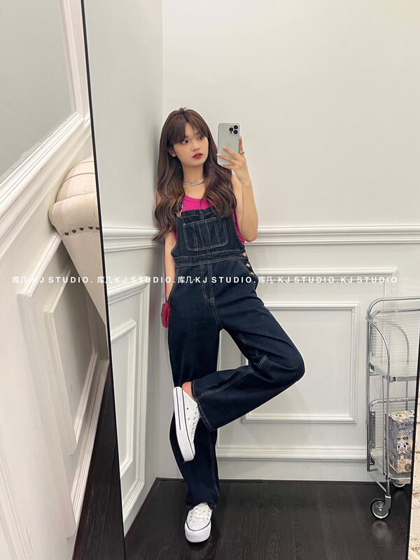 New in early summer! [kJ] age reducing Vintage high waist buckle denim suspenders 2860# zxl