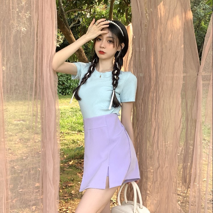 goods in stock! New year in early spring! [timely rain] Han Feng ins sweet, slim and versatile short sleeved T-shirt (excluding lace suspenders) 65214# WPL