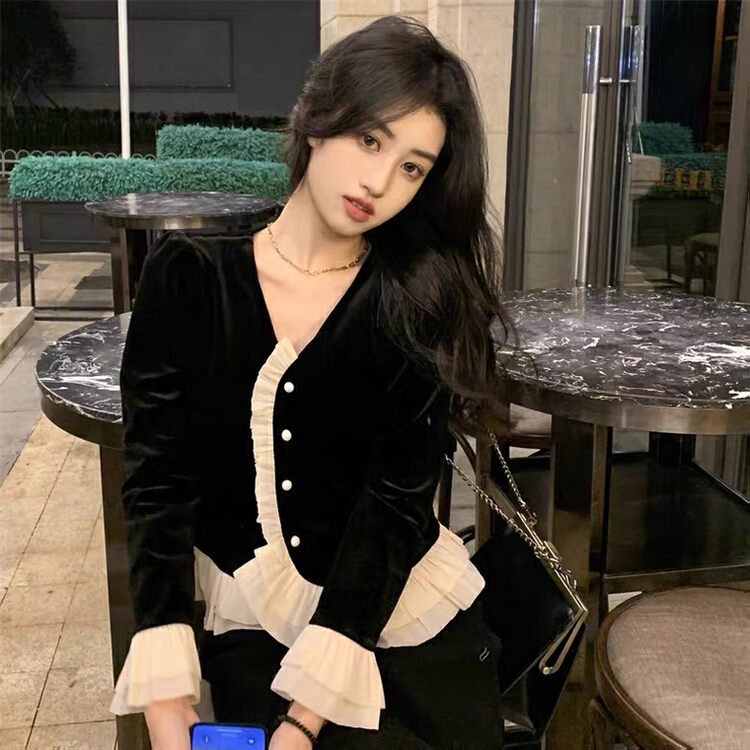 New year in early spring! [L.L studio] Vintage irregular velvet temperament small shirt 7118# PCZ