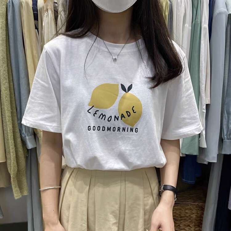 New in early summer! [HH] Korean Style Lemon print Pullover short sleeve T-shirt 3337# L