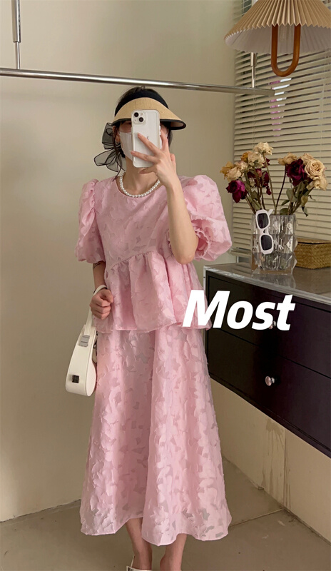 [Mr.Z] Korean style round neck bubble sleeve jacquard shirt 96962# zjy