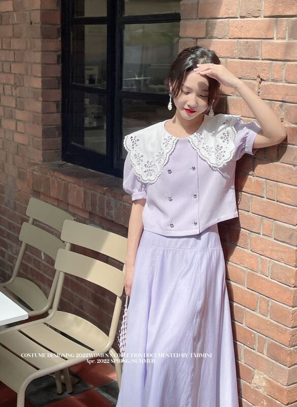 New in early summer! [tabmini] Korean version small fresh double breasted shirt x19551-f# WPL