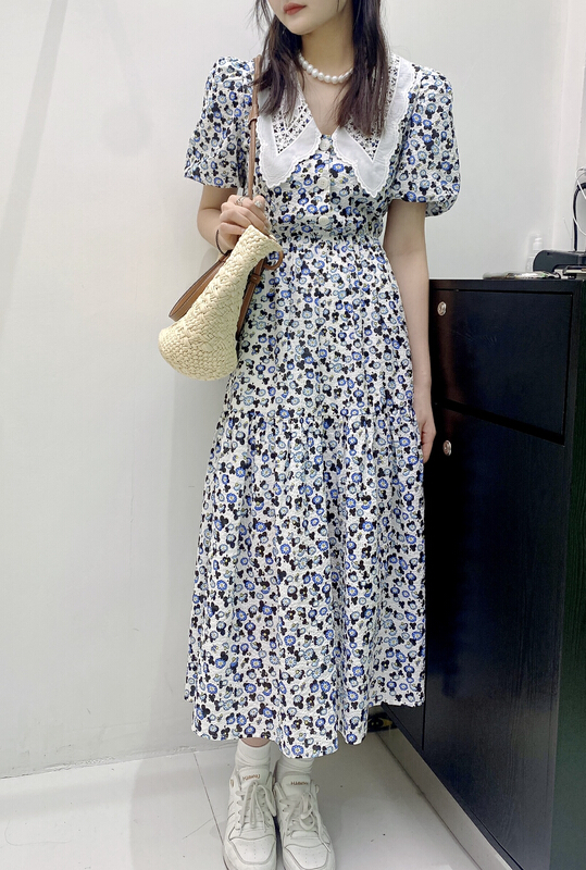 goods in stock! New in early summer! [BL Bertie Leah] Korean Embroidered Floral bubble sleeve dress 23282# XYJ
