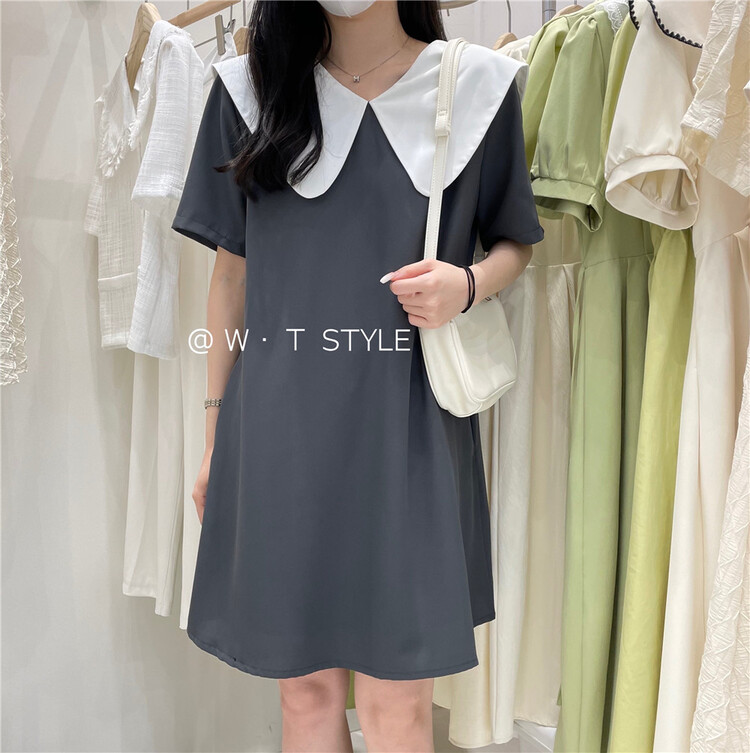 [wt] Korean color blocking Pleated Dress 6103# HBx