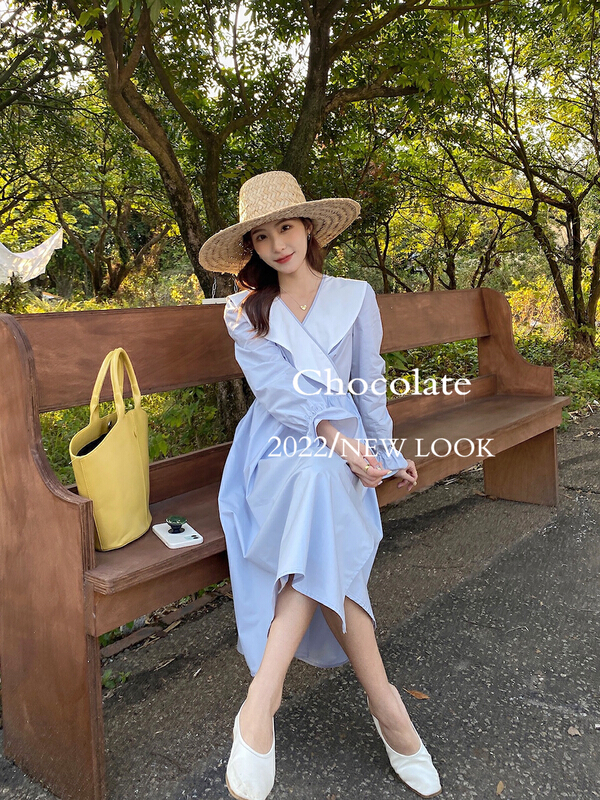goods in stock! New year in early spring! [chocolate] Korean Ruffle side dress (with belt) 28024# L