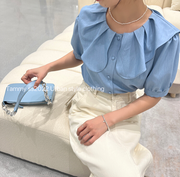 [Tammy] Korean lotus leaf collar age reducing loose, simple and versatile small shirt 63002# L