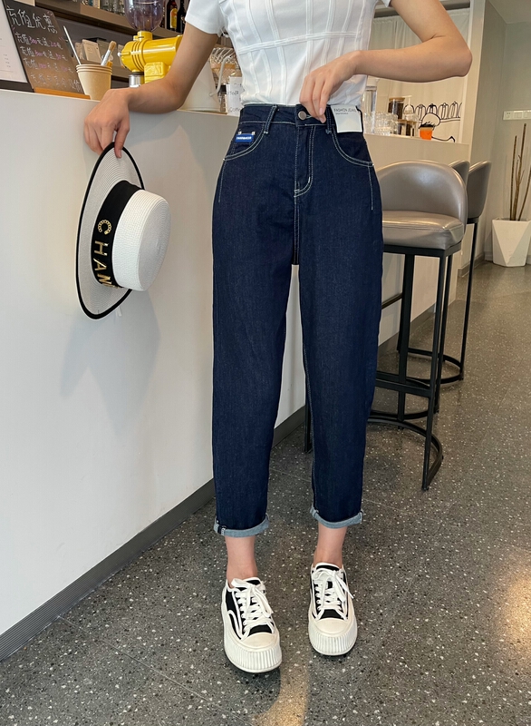 [Mi & Co Wu] denim blue leather brand design elastic Harlan jeans t2189# hjy