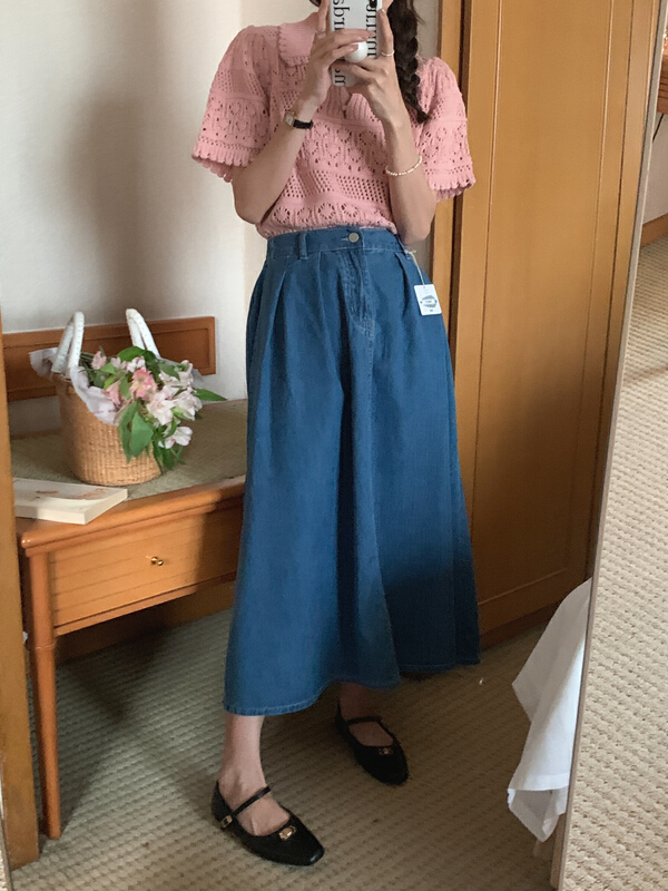goods in stock! New in early summer! [meet me] Tencel denim thin skirt 61236# ll