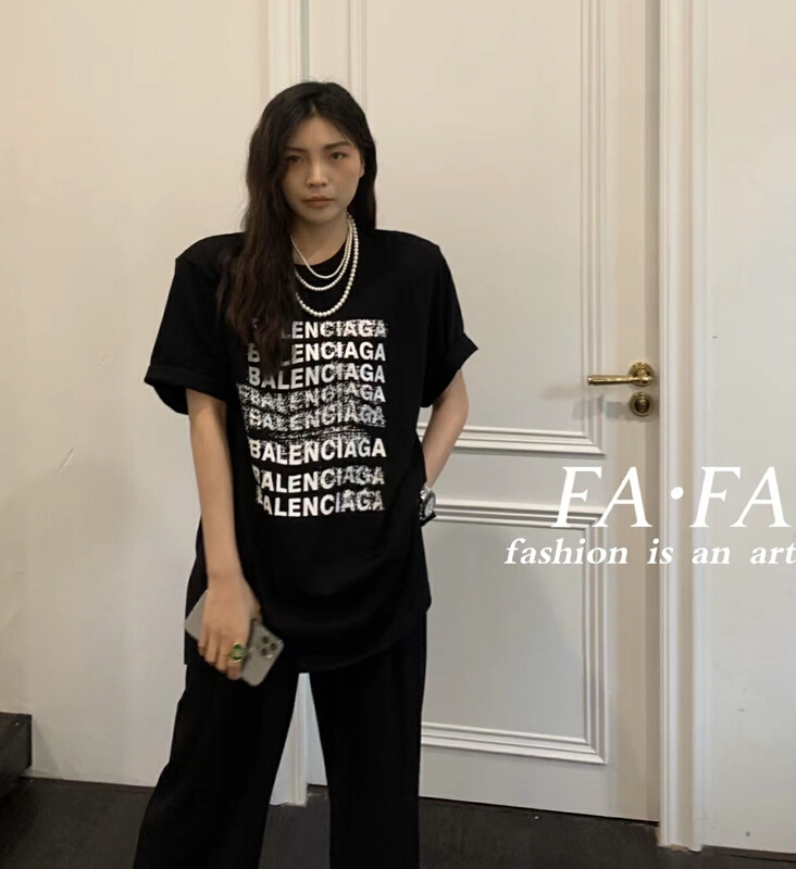 New in early summer! [Fafa] casual shoulder pad letter short sleeve T-shirt 16963# zxl
