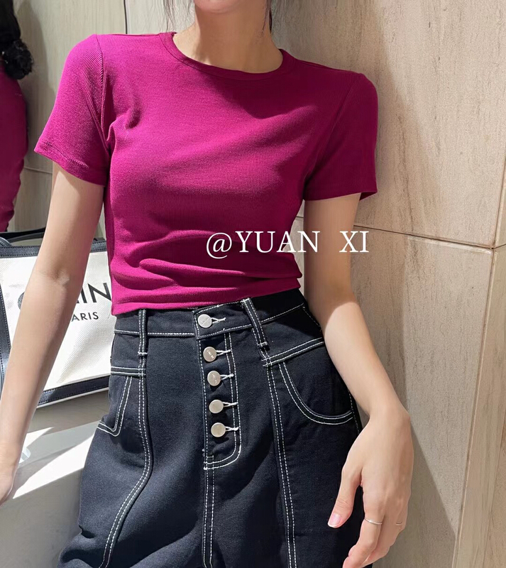 [Yuanxi] high waist short round neck short sleeve T-shirt 3012-1# LSL