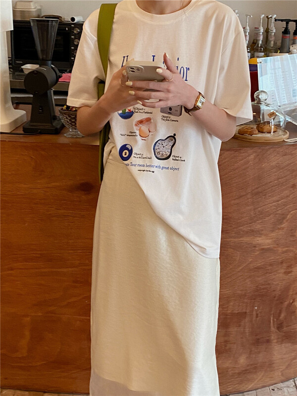 [in by in] Korean alphabet printed fresh short sleeve T-shirt 0833# zjy