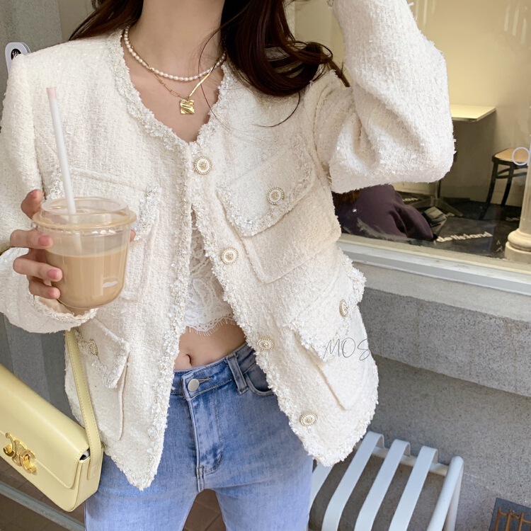 [retain] fried dough twist braided Multi Pocket small fragrance short coat 217433\lwy