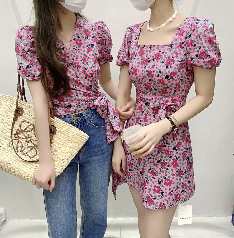 New in early summer! [BL Bertie Leah] floral bandage pullover shirt 23356# XYJ