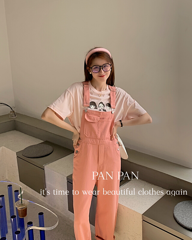 goods in stock! New in early summer! [Panpan] Korean loose and versatile denim Jumpsuit 7013# cqw