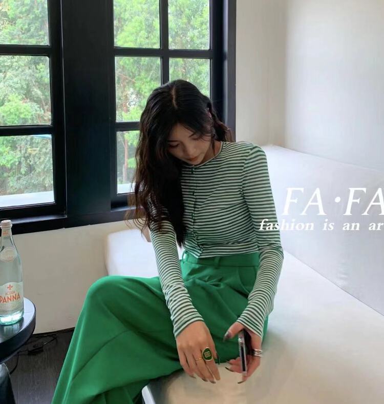 [Fafa] personalized stripe shoulder pad short breasted blouse 16989# zxl