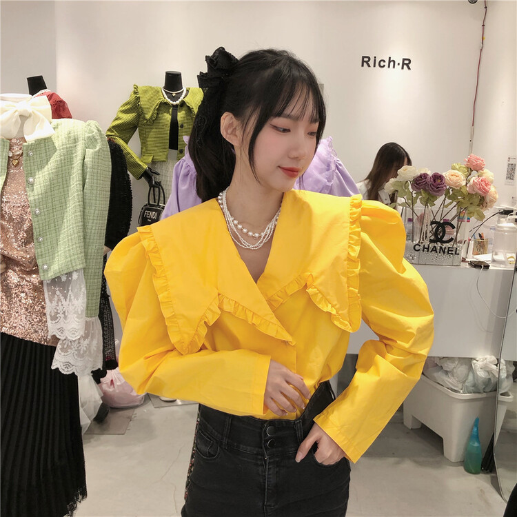 New year in early spring! [rich rich] Korean French Lapel bubble sleeve shirt 2519# zyh