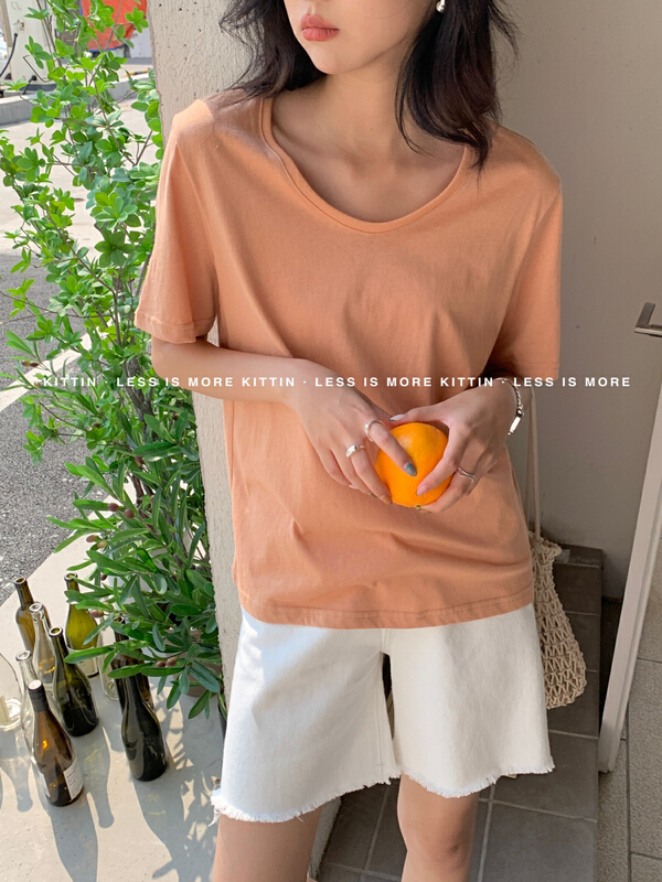 New in early summer! [Kittin] Korean U-neck simple and versatile short sleeve T-shirt 333# XYY