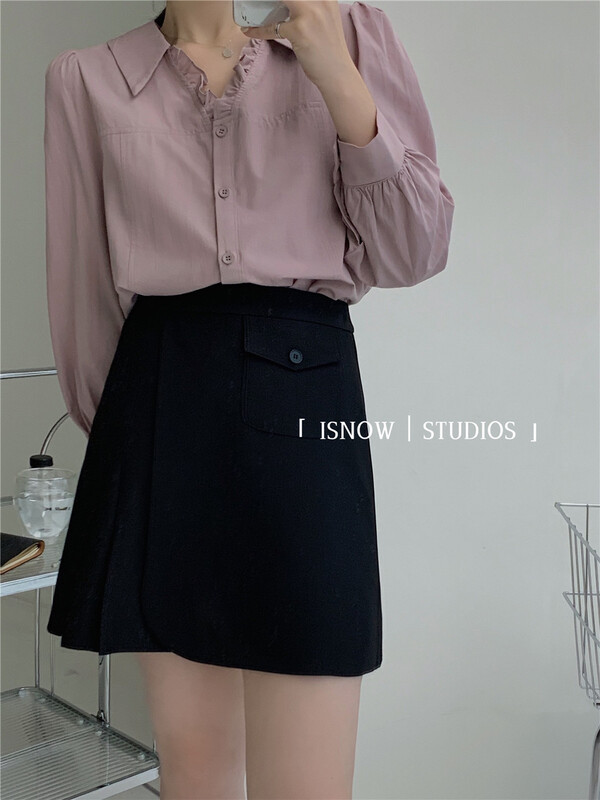 [I snow] Korean side pleated versatile skirt ys1-332053# jhy