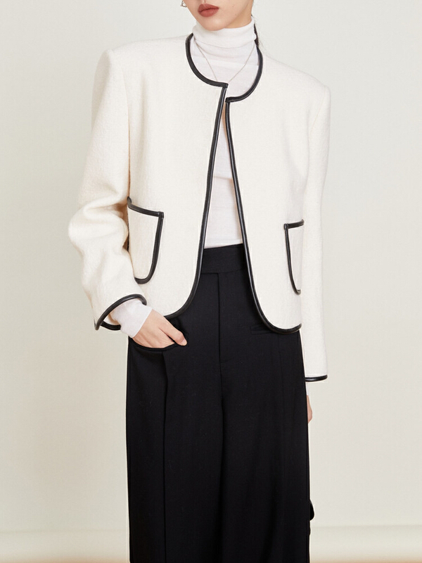 [until blue] small fragrance color contrast edge double pocket jacket (including 100% wool) 22009# XYJ