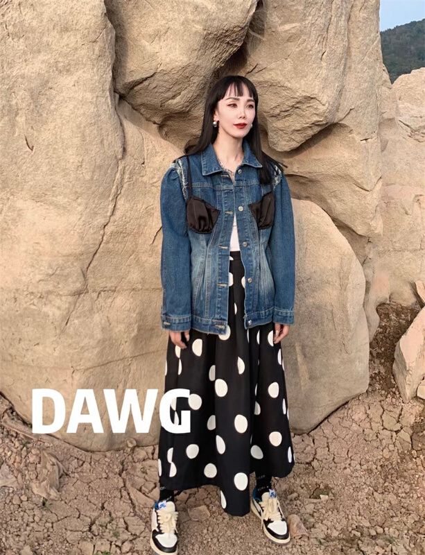 goods in stock! New year in early spring! [dawg king] breasted stitched washed denim jacket d9026# WTT