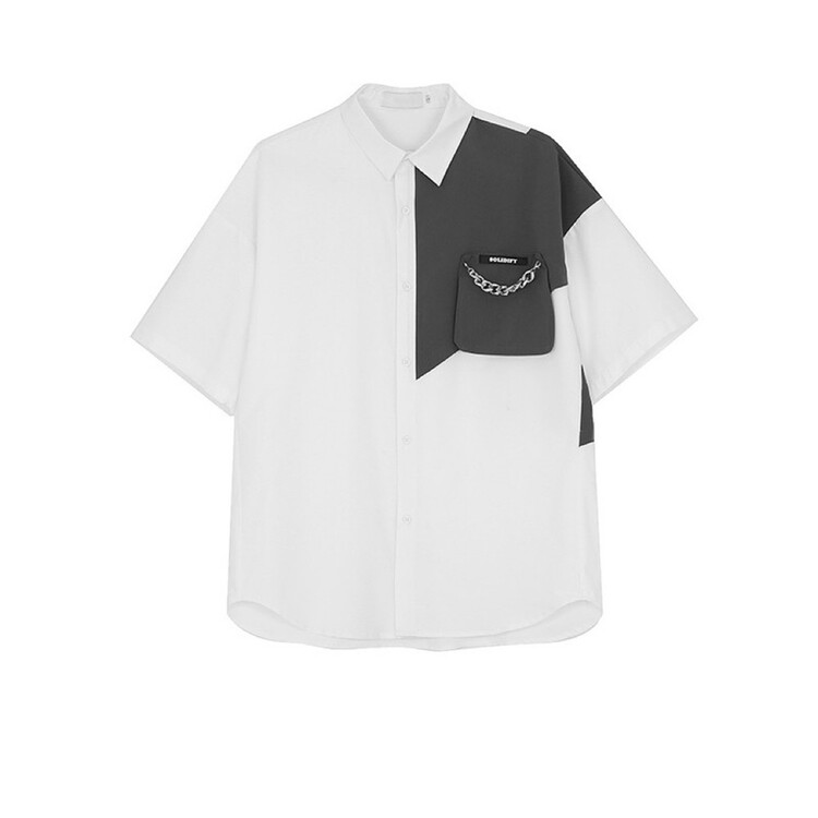 [Max] design sense color blocking personalized shirt (with detachable chain) 2115# ZSY
