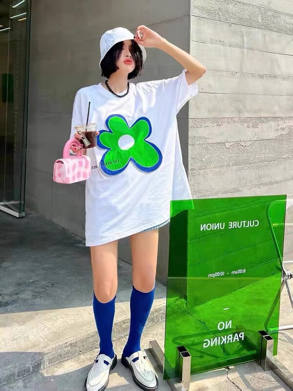 [as Aishan] hot drill flower Pullover round neck short sleeve T-shirt 9982# WTT