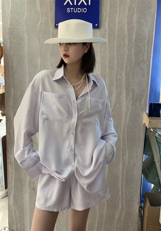 [Xixi studio] simple pocket shirt + loose comfortable casual pants set 9050# XYJ