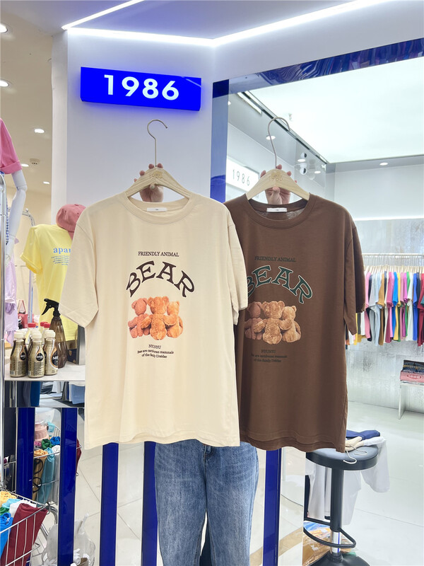 [1986] bear print loose slim short sleeve T-shirt c897# LSL