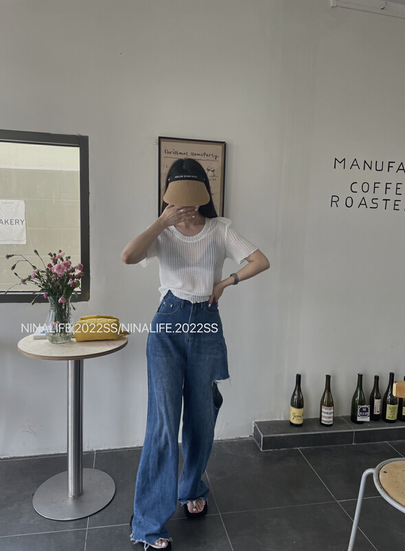 [Nina life] simple, clean and slim short sleeve T-shirt ys1-6002# zxl