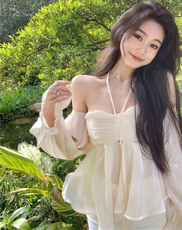 [X.C] chic one shoulder two neck flare sleeve blouse 601# WPL