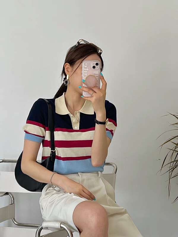 [blue show] stripe color contrast fashion sweater 6101# LSW