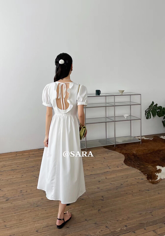 [Sara] sweet temperament, back hollowed out fungus edge dress 16925# lwy